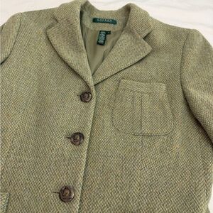 Lauren Ralph Lauren Women's Olive Tweed Wool Equestrian Horse Button Blazer